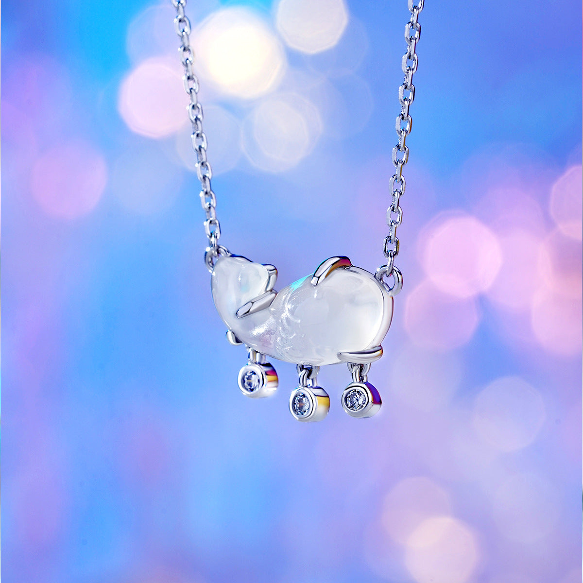 S925 Sterling Silver Natural Chalcedony Koi Necklace