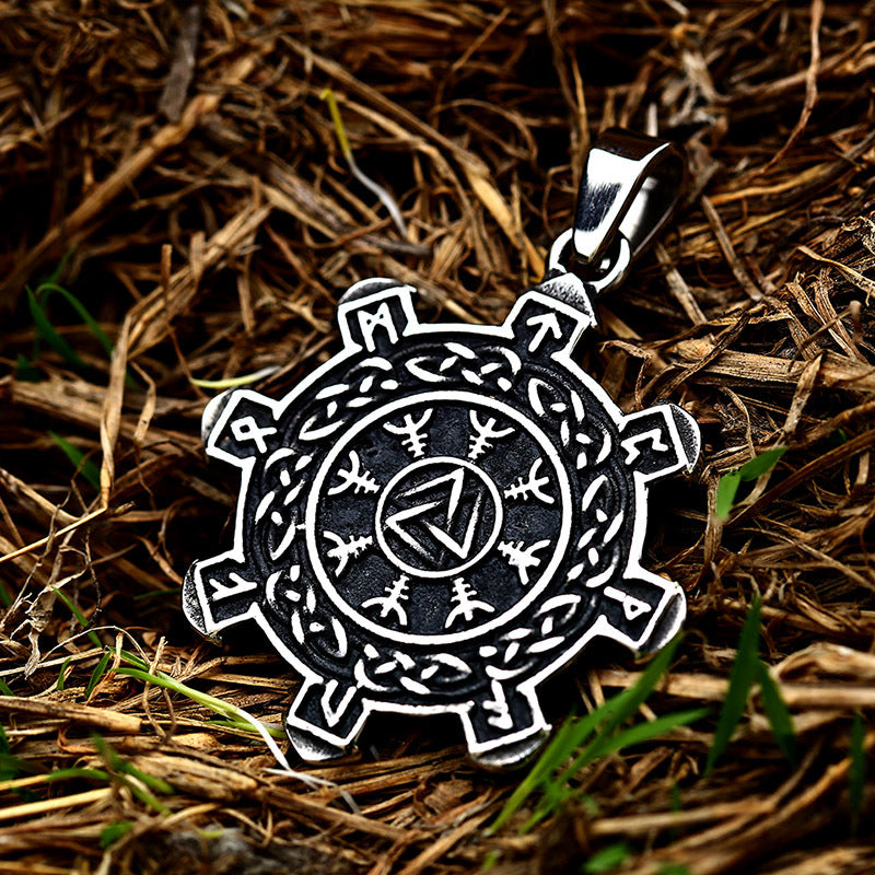 Titanium Steel Double-Sided Odin Rune Pendant for Men - Nordic Viking Jewelry