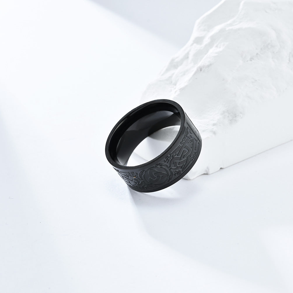 Cross-Border Nordic Viking Style Titanium Steel Ring for Men