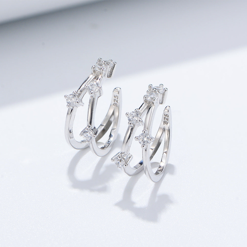 S925 Sterling Silver Geometric Micro-Inlaid Zircon Ear Clips, No Ear Piercings, Cold Wind, Earrings