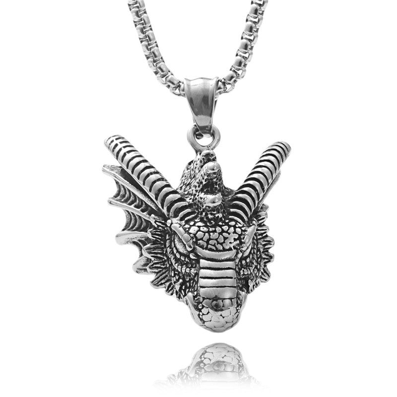 Titanium Steel Flame Dragon Pendant Necklace for Men - Retro Punk Style