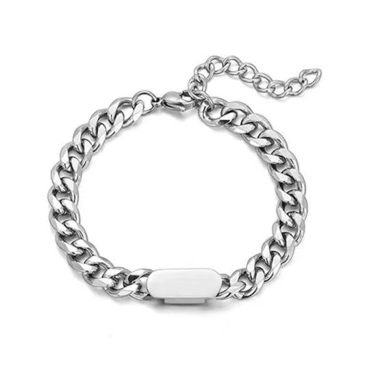 Planderful Jewelry Cuban Nameplate Bracelet Stainless Steel