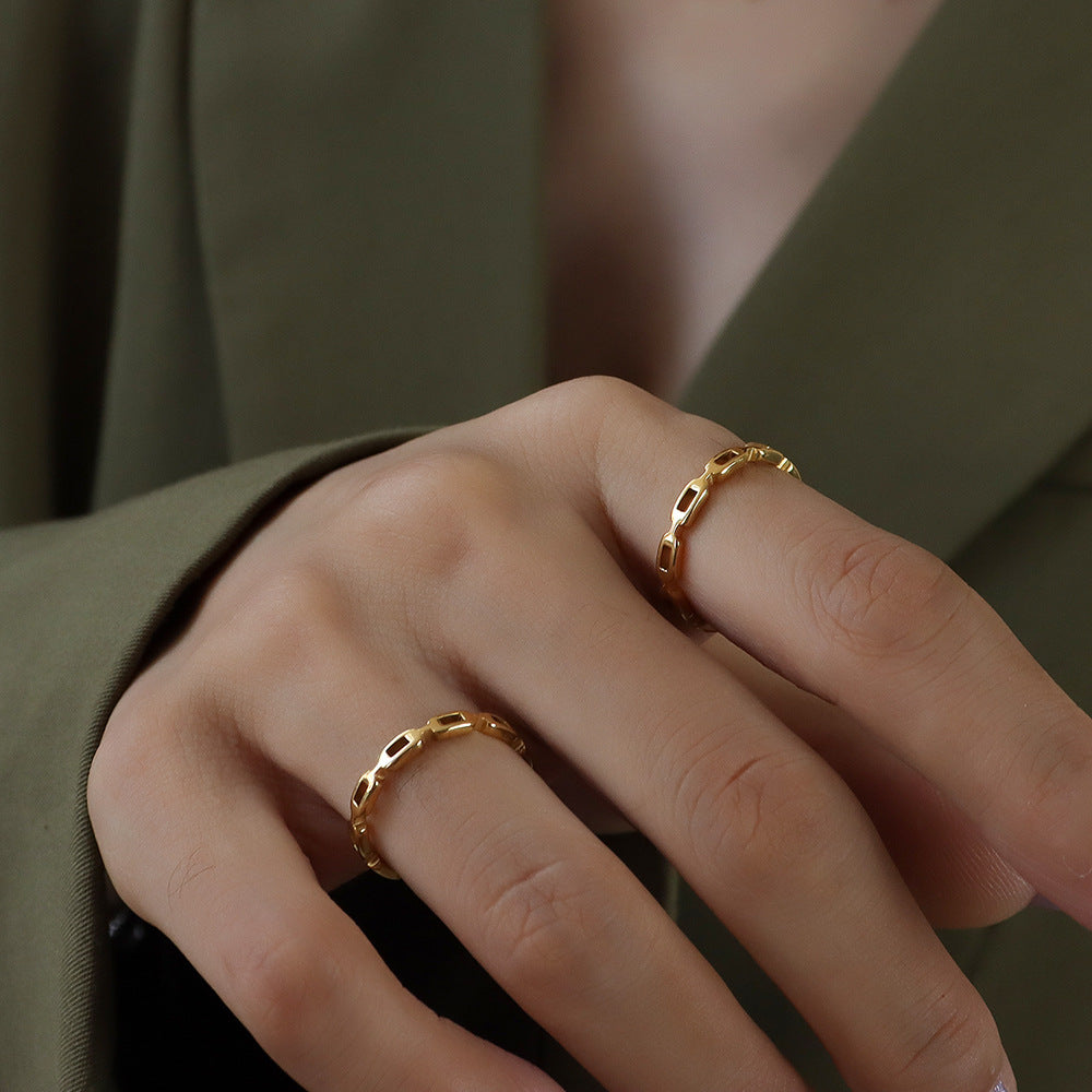 18k Gold French-Inspired Titanium Steel Hollow Index Finger Ring