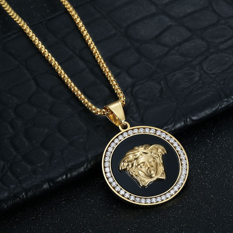 Hip Hop Jewelry Stainless Steel Gold Plated Zircon Greek Mythology Pendant Necklace Planderful For Urban Fashion Fans