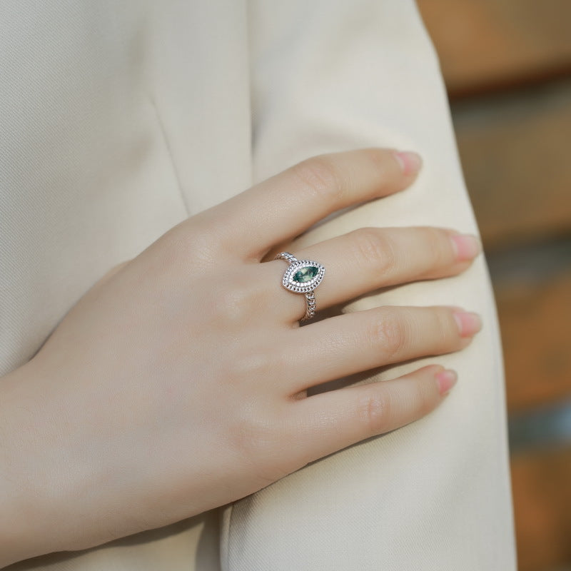 Planderful Everyday Genie – Exquisite Green Moss Horse Eye Sterling Silver Stack Ring