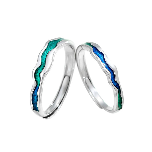 Planderful S925 Sterling Silver Galaxy Couple Ring For Him And Her Unisex Adjustable Valentines Day Gift