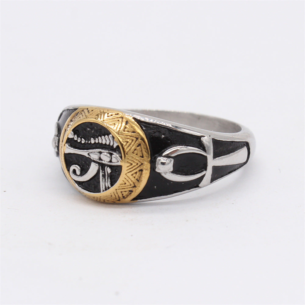 Planderful Anubis Eye Of Horus Titanium Ring Unisex Protection Symbol For Men And Women