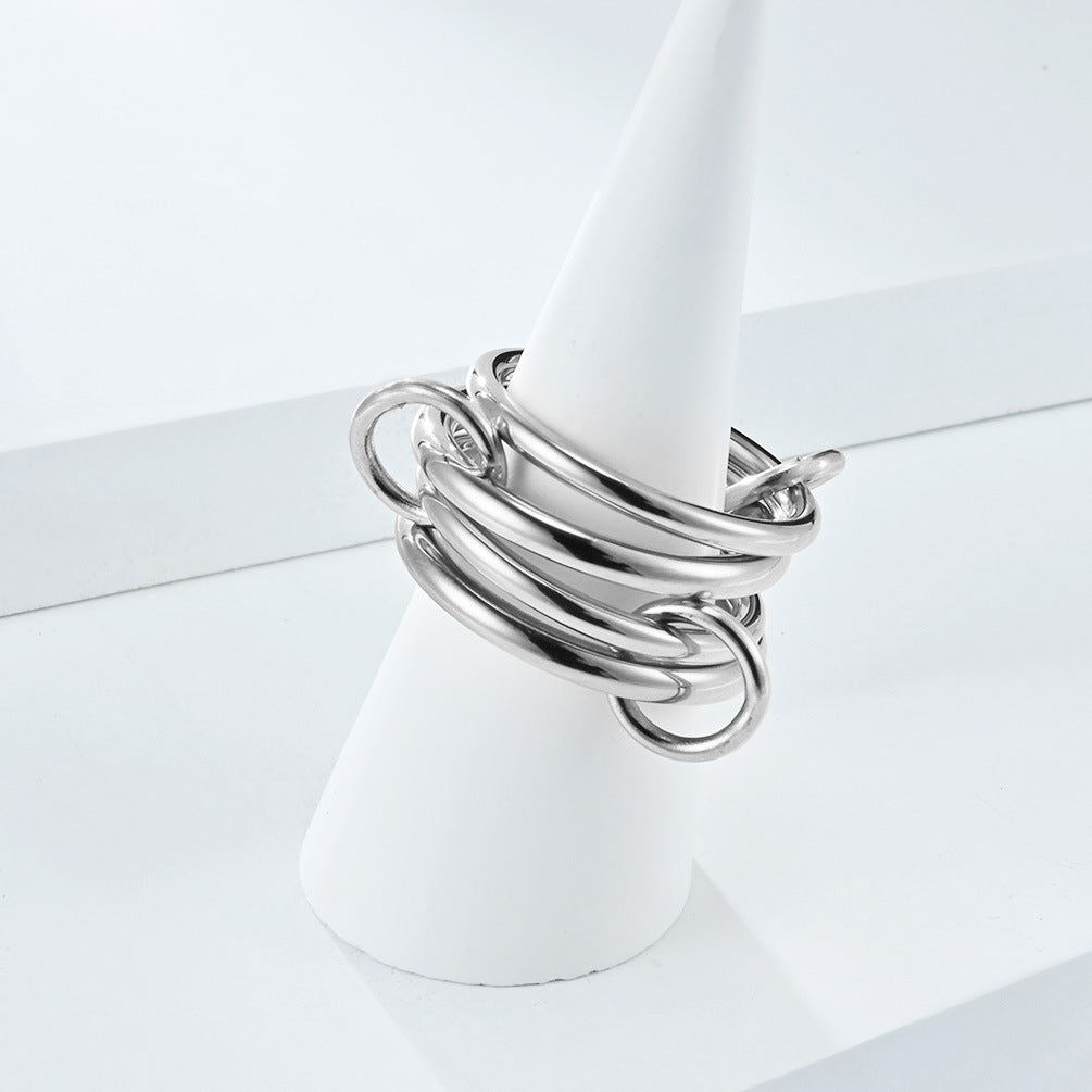 Planderful Stacked Ring For Women Four Layer Titanium Steel Plated Gold Everyday Elegant Accessory