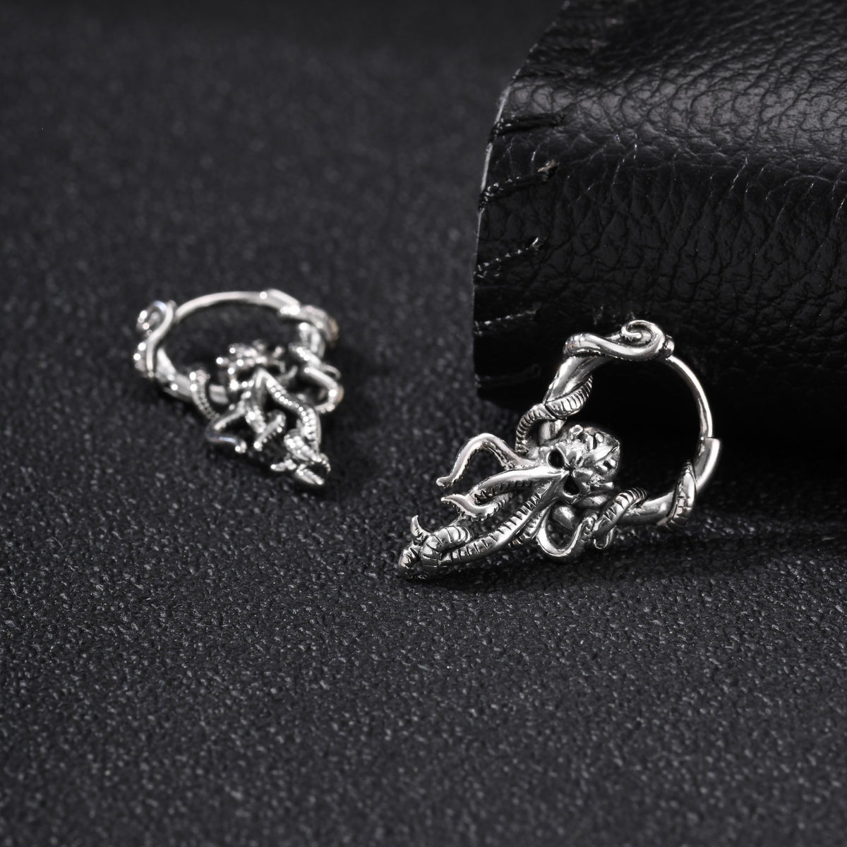 Antique Silver Gothic Elephant Single Hoop Earring
