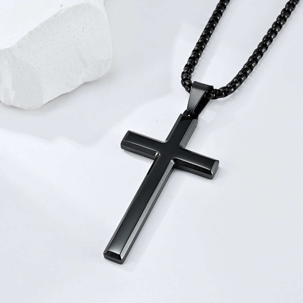 Simple Beveled Stainless Steel Cross Pendant Necklace for Men