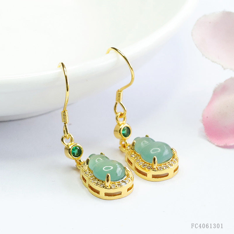 Blue-Water Jadeite Gourd Drop Earrings