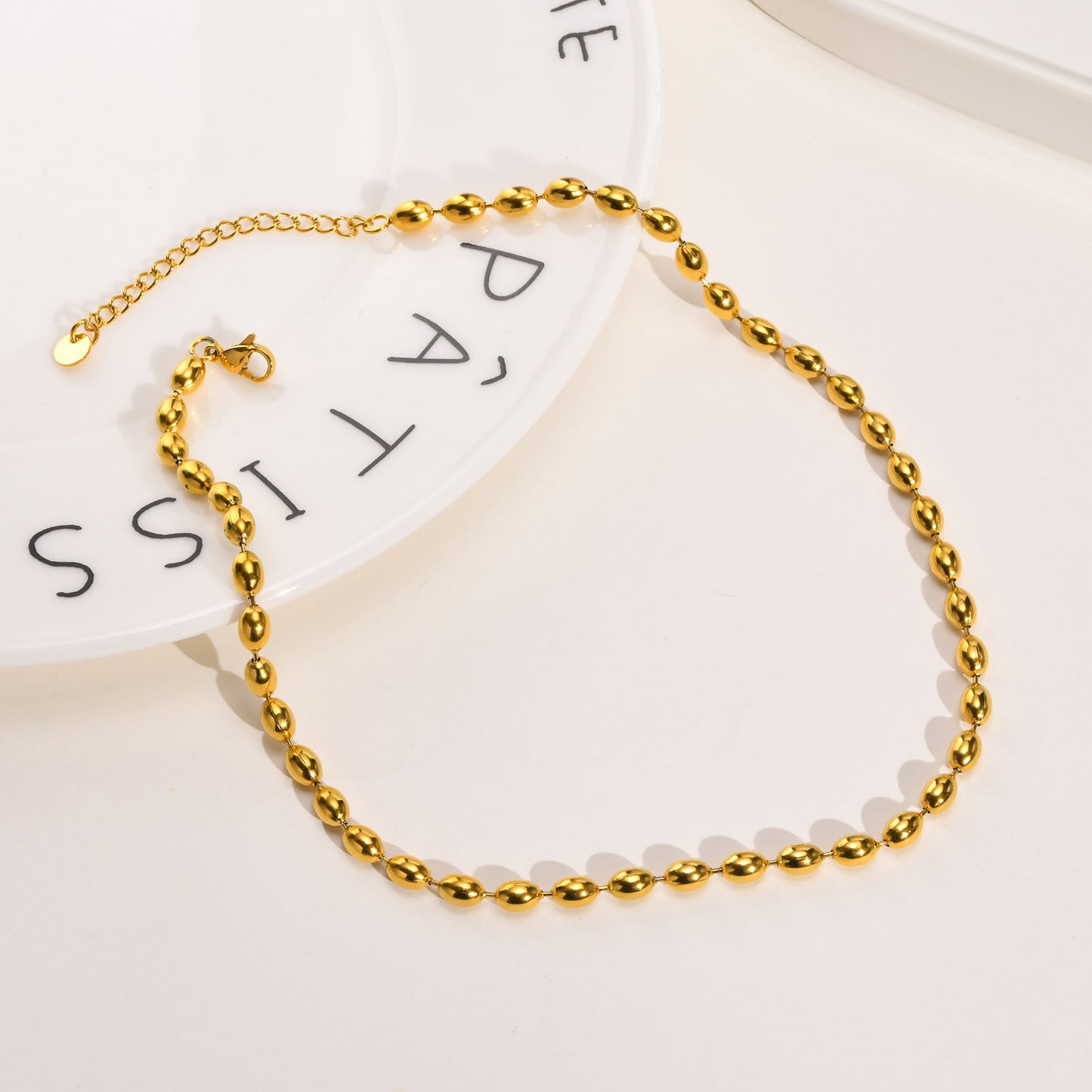 Stainless Steel Bead Necklace Ladies Rugby Gold Accessories