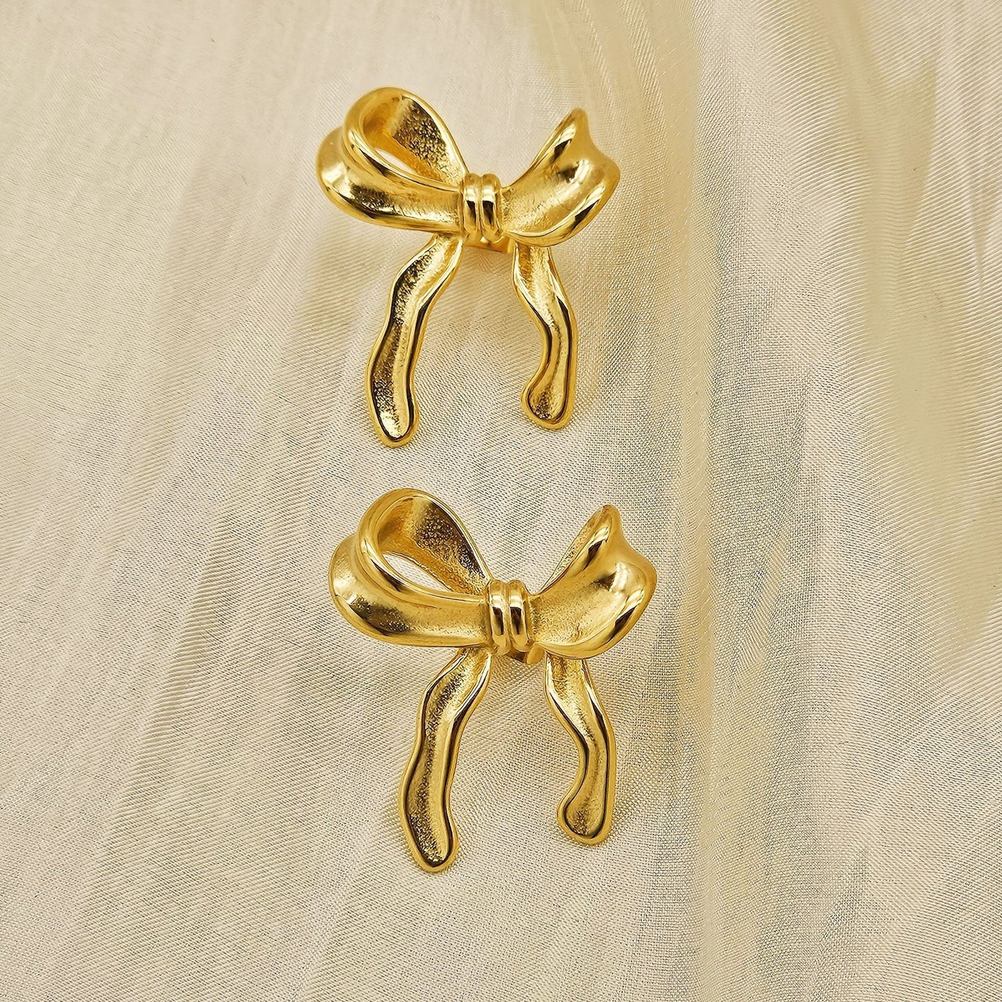 Planderful Ribbon Bow Stainless Steel Stud Earrings Gold Plated For Women Premium Versatile Statement