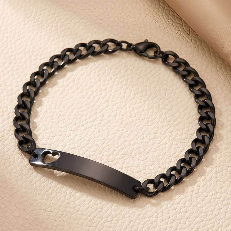 Love Curved Bar Neutral Style Bracelet Layered Cuban Chain Heart-Shaped Titanium Steel