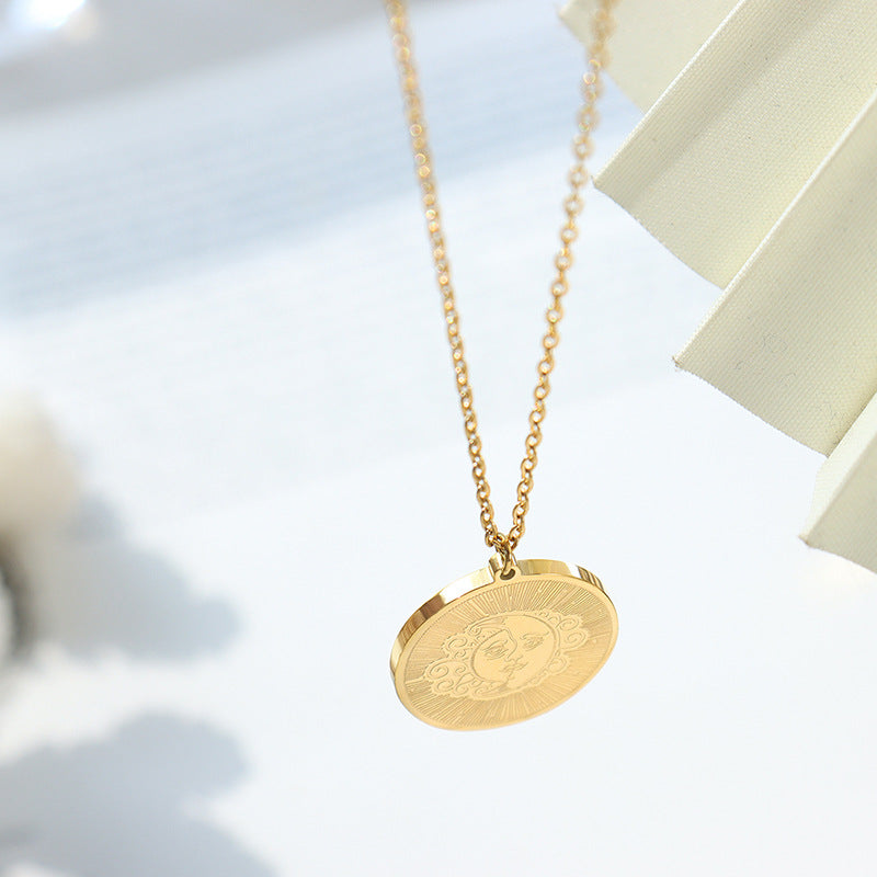 Celestial Charm 18k Gold Plated Necklace - Stainless Steel Sun Moon Pendant