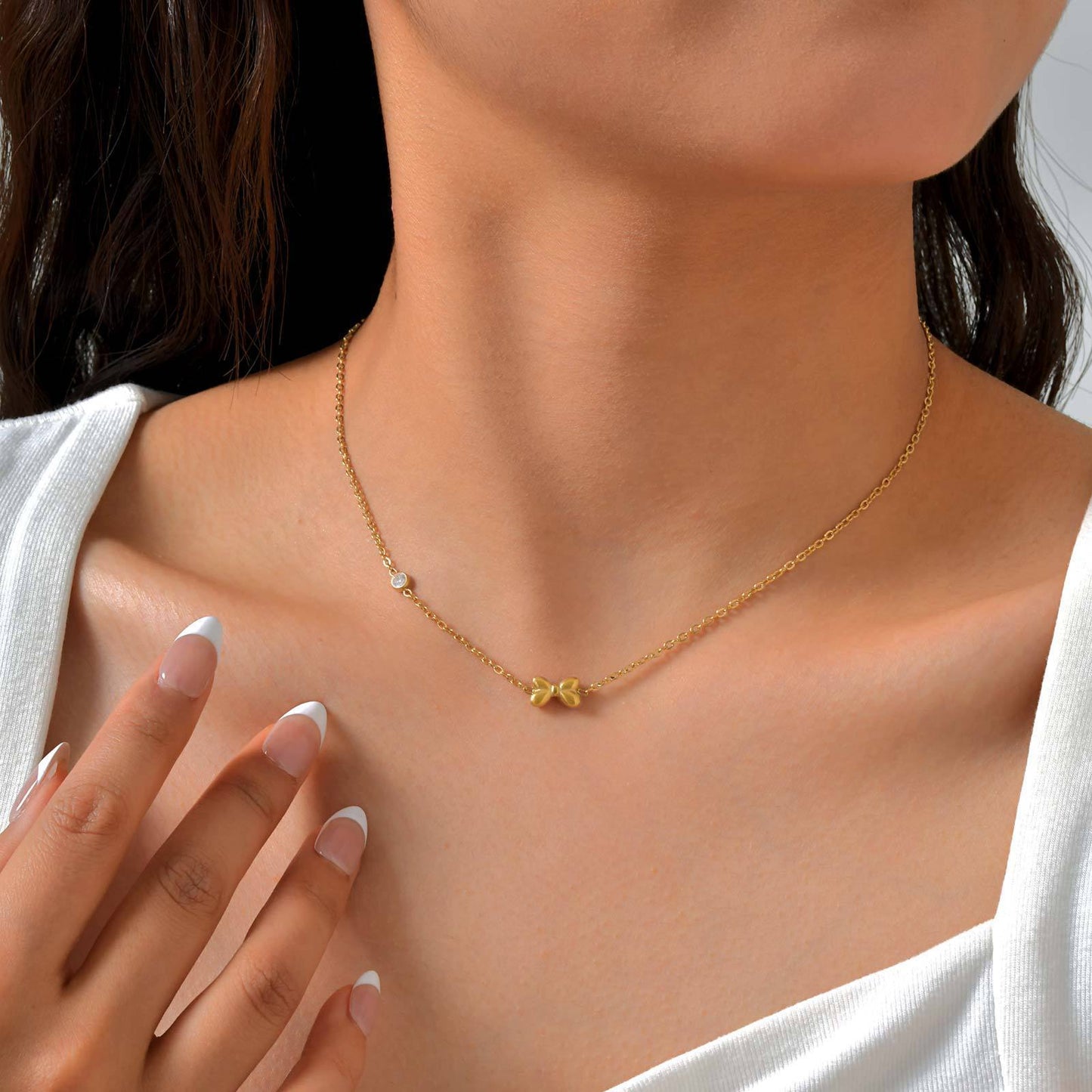 Style Women's – Stainless Steel Flat Cross Chain Zircon Heart Butterfly Necklace