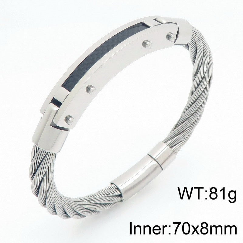 Hip-Hop Style Carbon Fiber Curved Bar – Braided Wire Steel Wire Stainless Steel Men's Bracelet