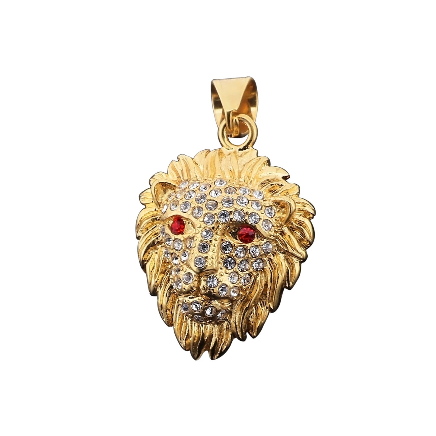 Titanium Steel Lion Head Pendant with Gold Electroplating and Zircon Accents for Men
