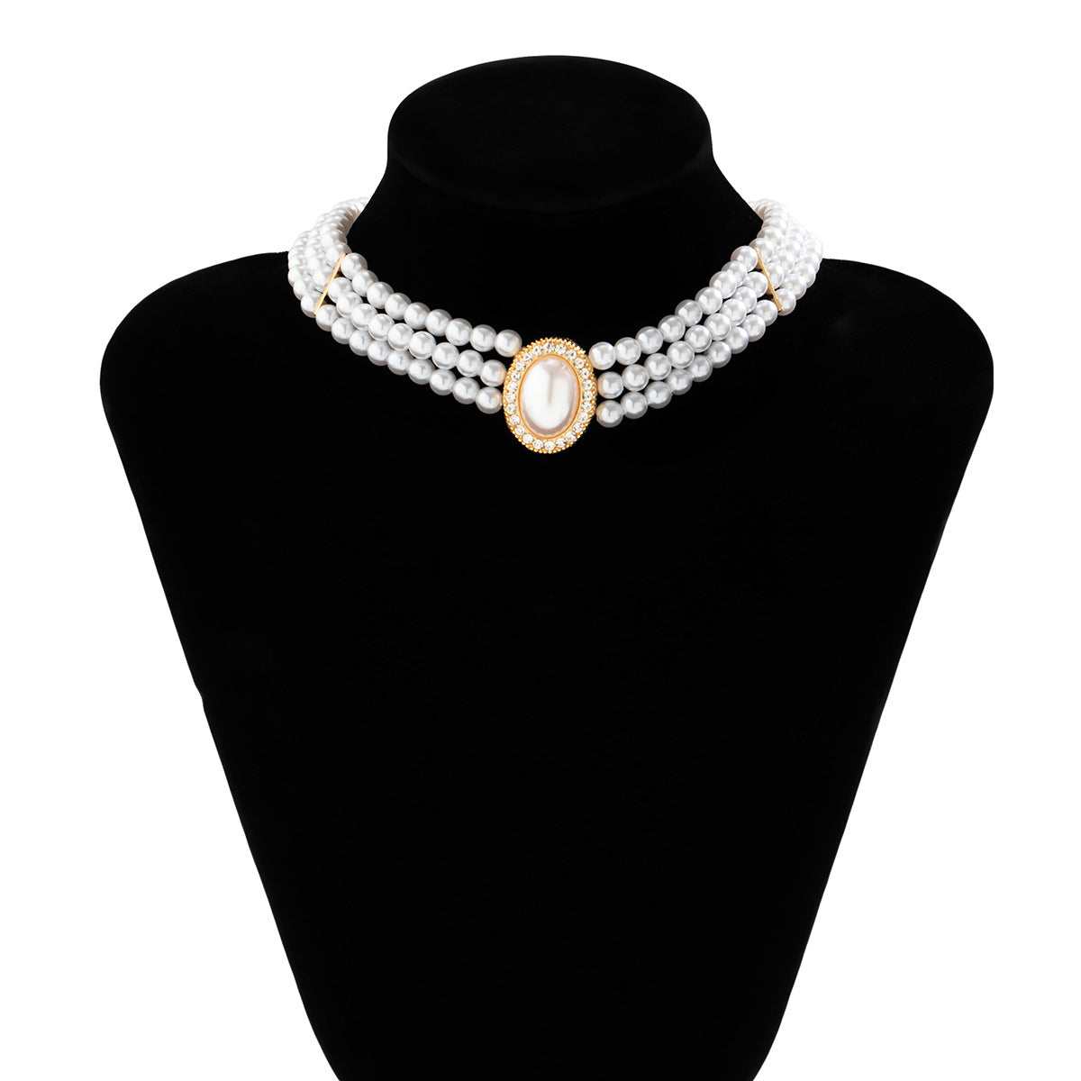 Elegant Layered Imitation Pearl Necklace with Circular Pendant