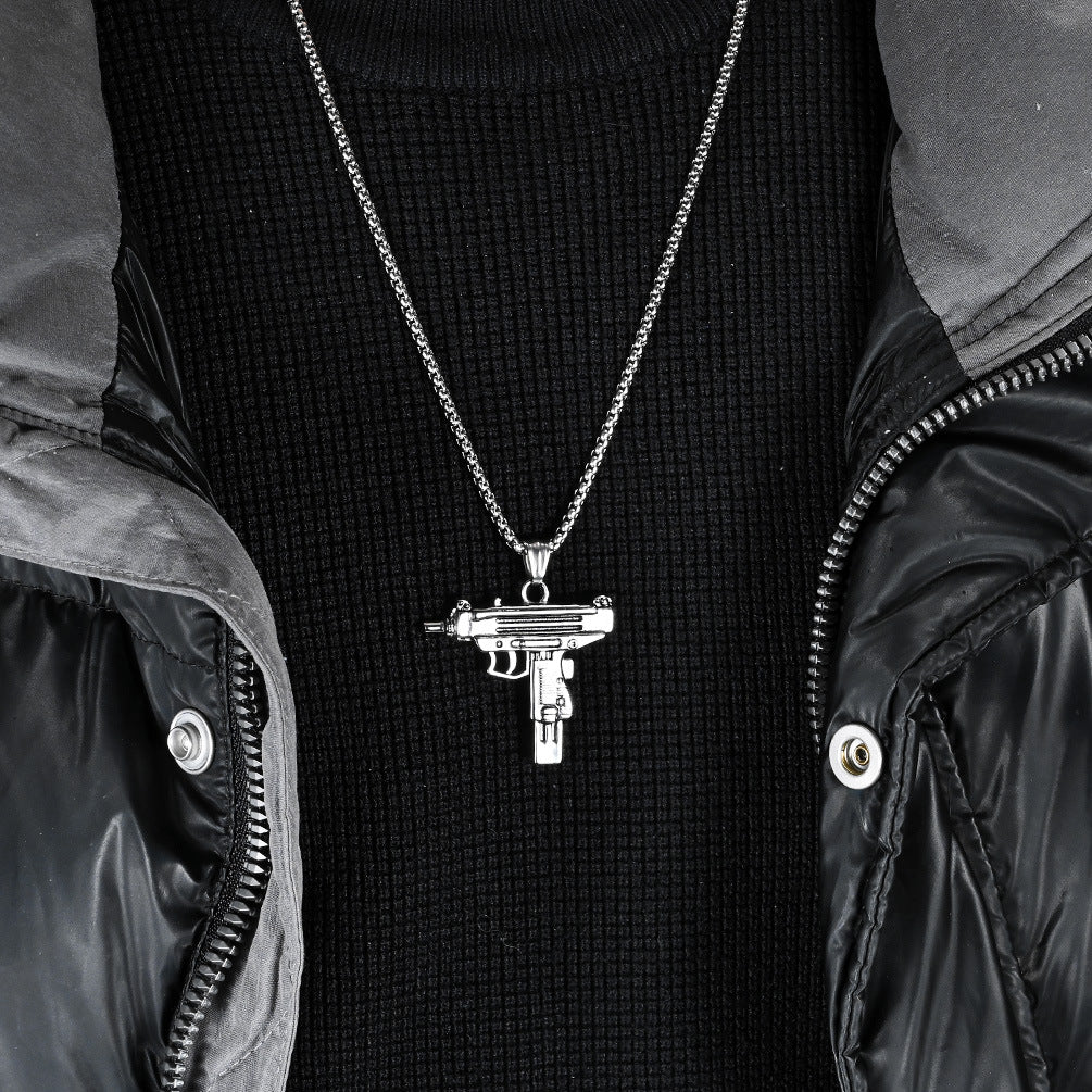 Titanium Steel Uzi Pendant: Elegance Meets Hip-Hop Style