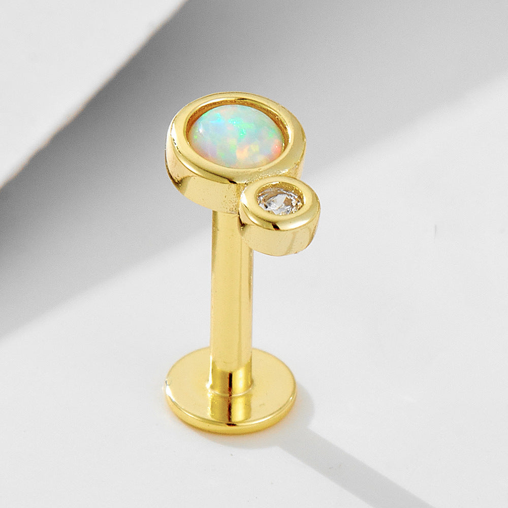 Planderful Opal Stud Earrings Premium Sterling Silver S925 Flat Head Threaded Ear Bone Jewelry For Sensitive Ears