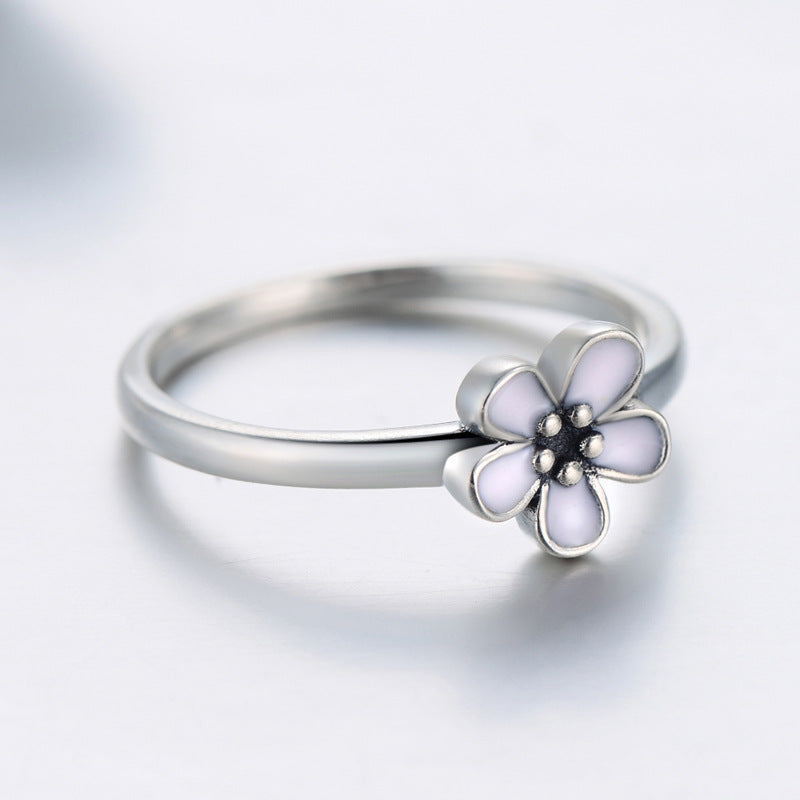 Stylish Sterling Silver Purple Flower Enamel Pop Ring - Women's Fashion Jewelry