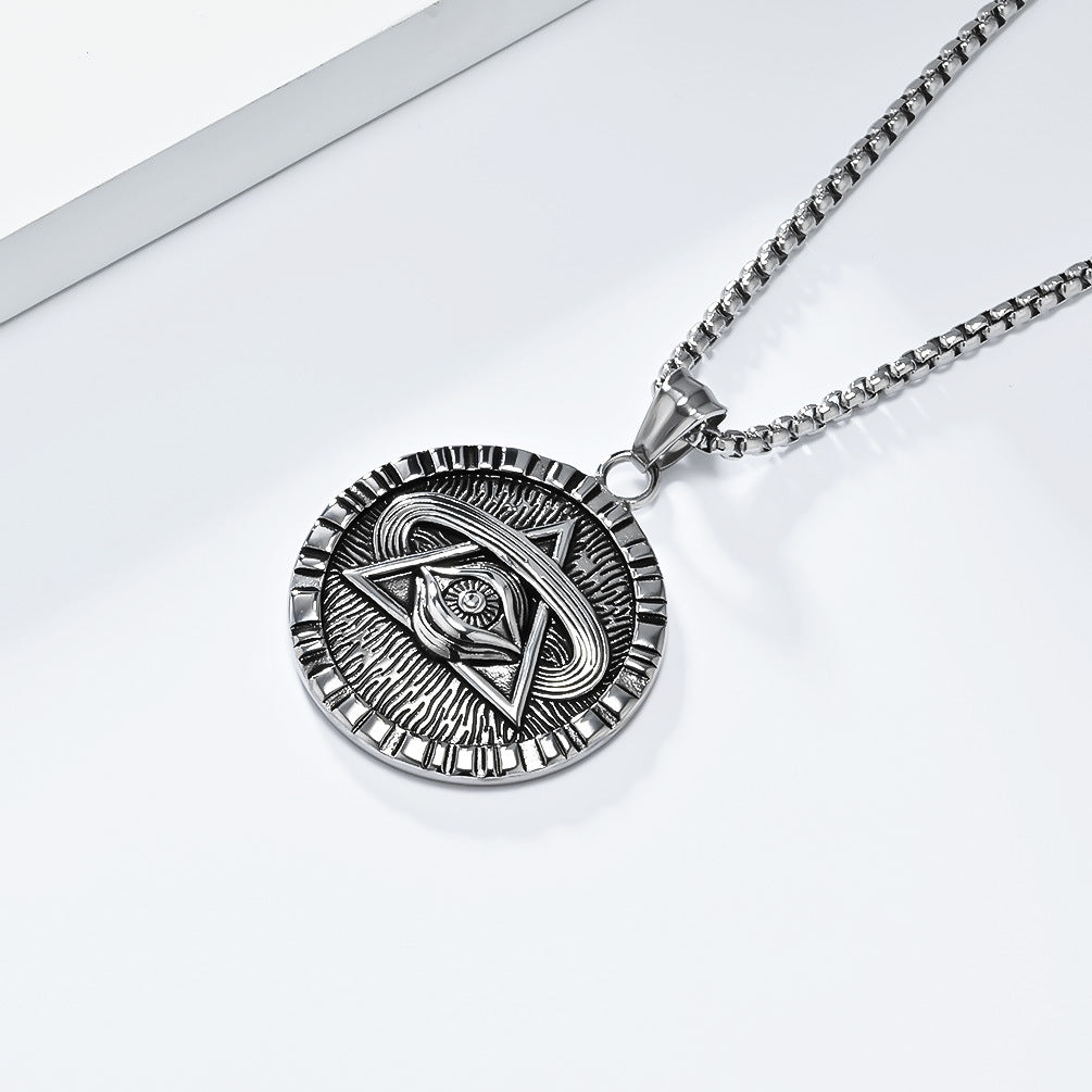 Planderful Eye of Horus Necklace Geometric Round Pendant Steel Retro European American Style Gift For Her