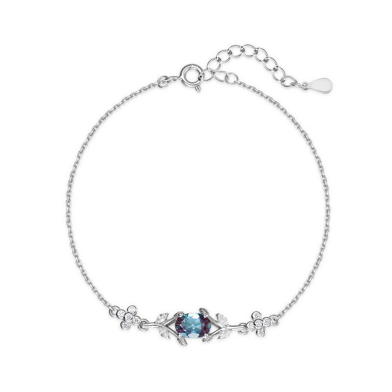 S925 Sterling Silver Lab-Grown Alexandrite Oval Bracelet