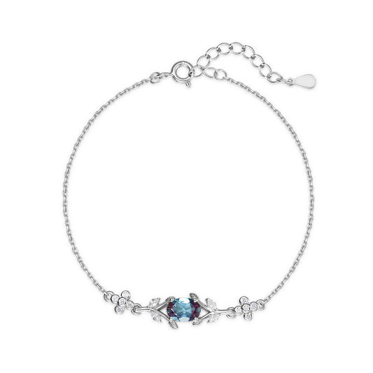 S925 Sterling Silver Lab-Grown Alexandrite Oval Bracelet