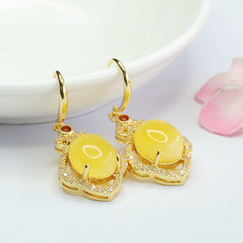 Beeswax Amber Floral Drop Earrings