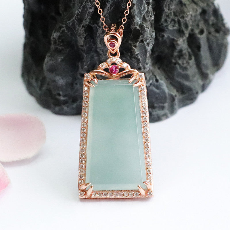 Emerald and Jade Trapezoid Necklace with Zircon Accents