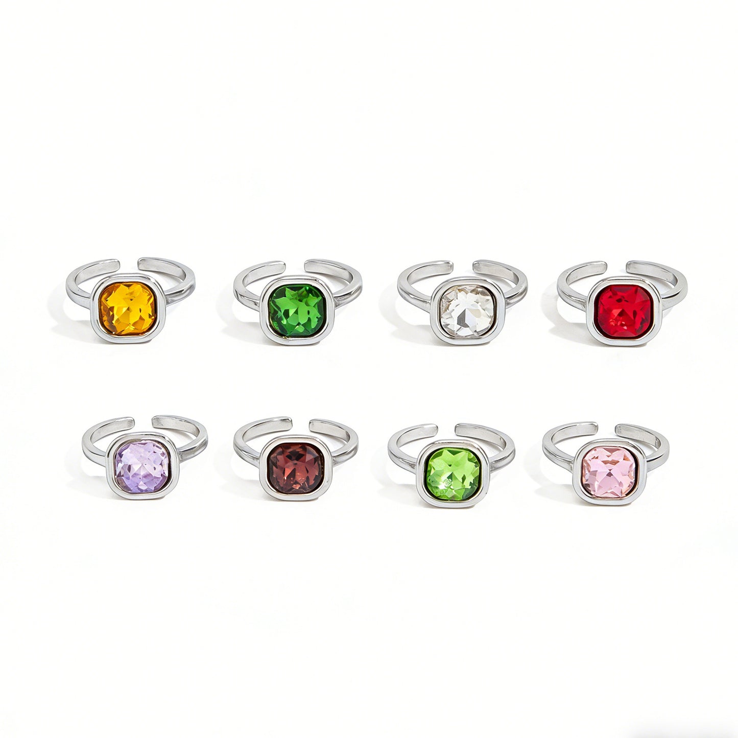 Planderful Stacked Gemstone Ring With Multi Color Square Zircon Opening Design For Trendsetting Women