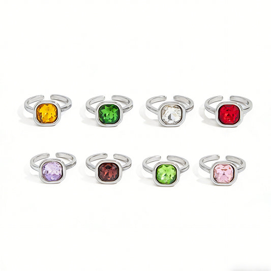 Planderful Stacked Gemstone Ring With Multi Color Square Zircon Opening Design For Trendsetting Women