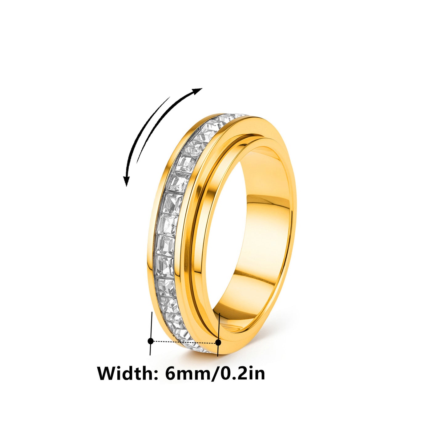 Planderful Rotatable Zircon Square Ring For Unisex Couples, Stainless Steel Modern Jewelry By Everyday Genie