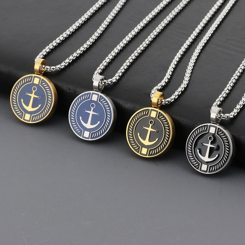 Source Titanium Steel Necklace Niche Sailing Anchor Xinghai Compass Men's Pendant