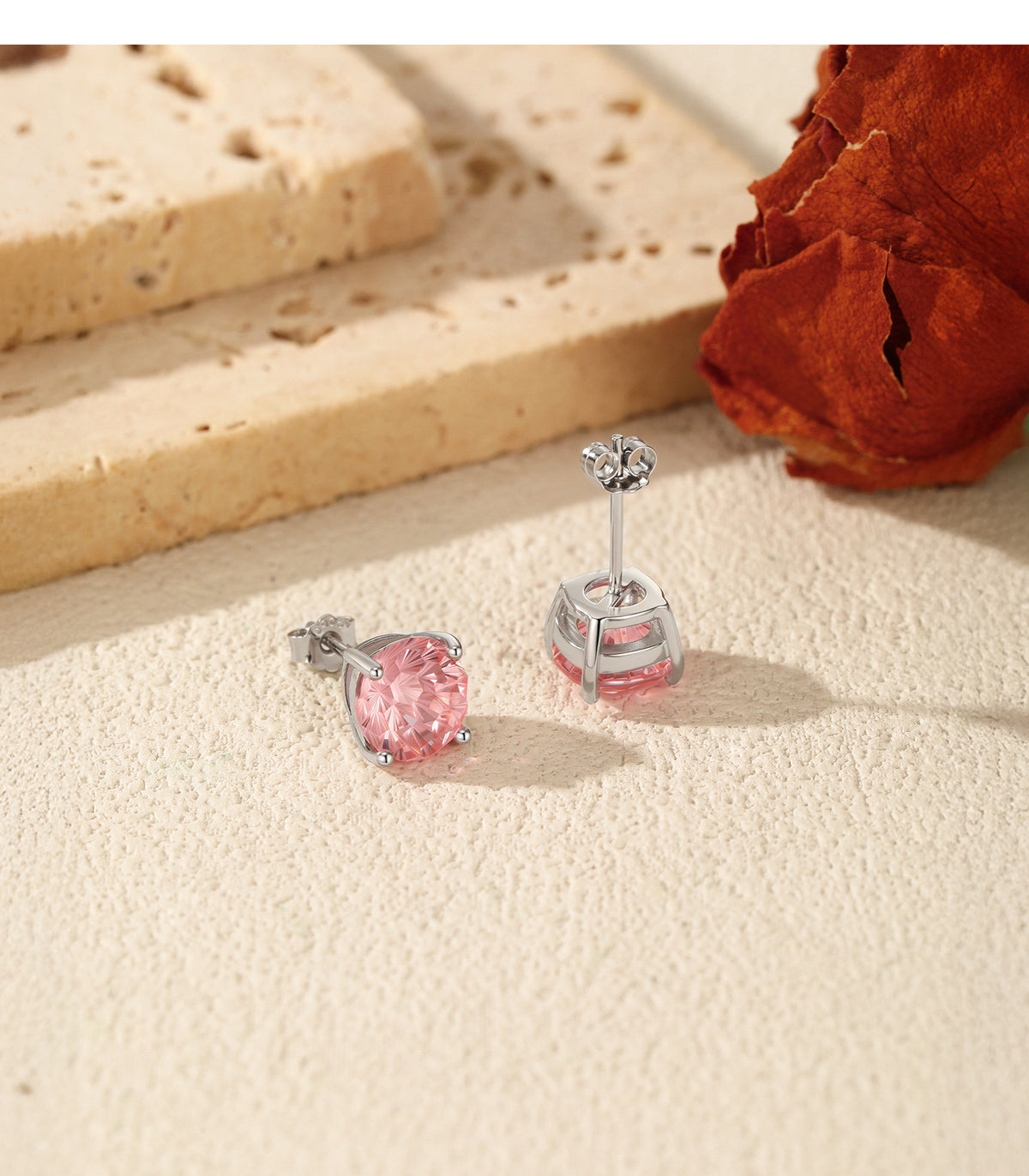 925 Sterling Silver Blush Pink Fireworks-Cut Stud Earrings