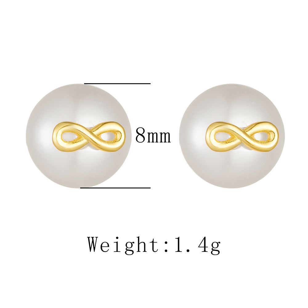 S925 Sterling Silver Infinite Love 8 Character Natural Pearl Stud Earrings Japanese And