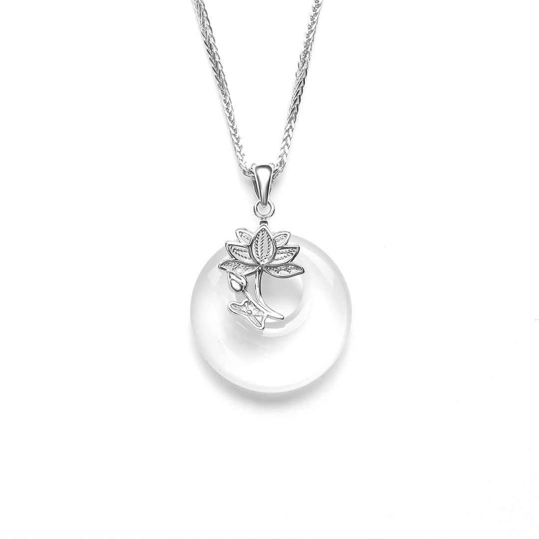 S925 Sterling Silver Natural Chalcedony Safety Buckle Necklace
