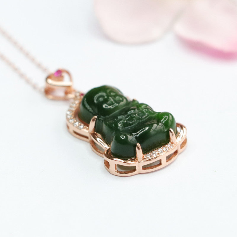 925 Silver-Set Hetian Jasper Baby Buddha Pendant — No Chain