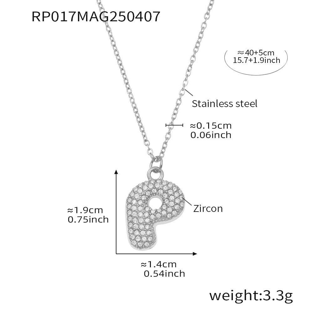 Planderful 26 Letter Zircon Necklace Gold Plated Hip Hop