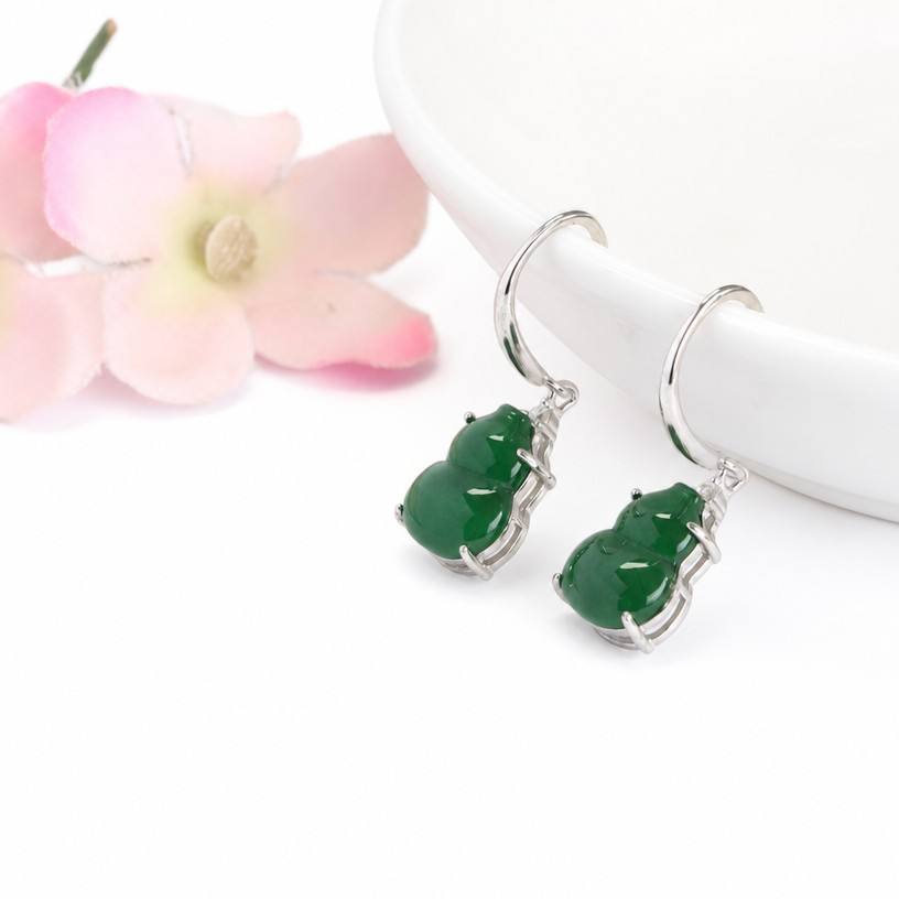 Jadeite Gourd 925 Silver Hook Earrings