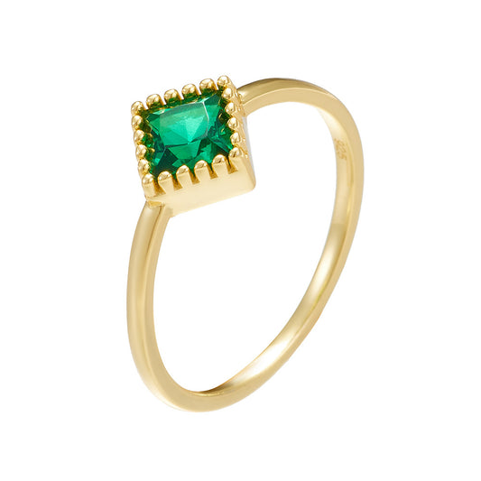 Square Emerald Colour Zircon Silver Ring