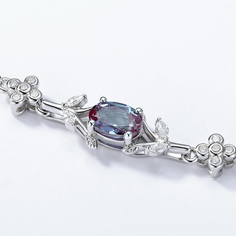S925 Sterling Silver Lab-Grown Alexandrite Oval Bracelet