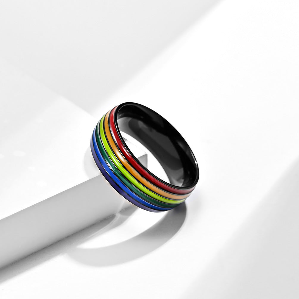 Rainbow Element Titanium Steel Ring for Men - Personalized Hand Jewelry
