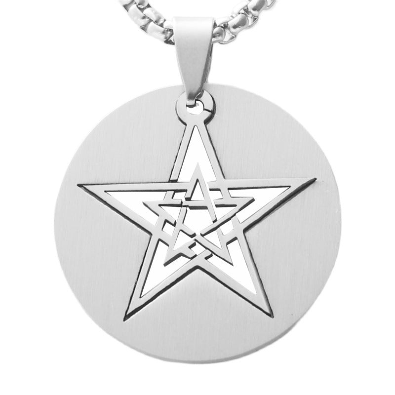 Trendy Men's Hollow Pentagram Pendant Necklace in Titanium Steel