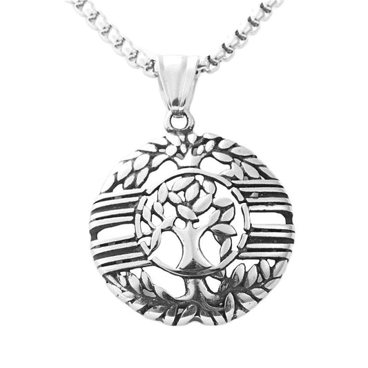 Personalized Titanium Steel Tree of Life Pendant Necklace for Men - Retro Punk Style