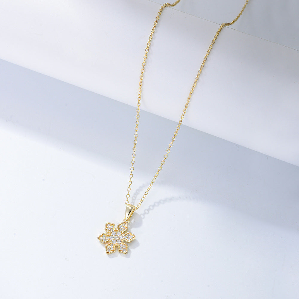 S925 Silver Micro-Inlaid Zircon Snowflake Pendant Necklace Valentine'S Day Gift Inlaid