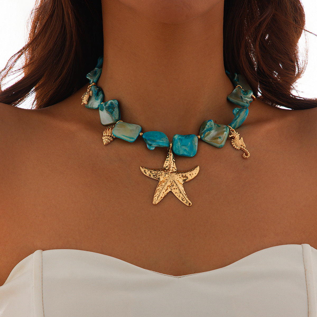 Ocean Wind Shell Piece Starfish Necklace Vacation Irregular Necklace