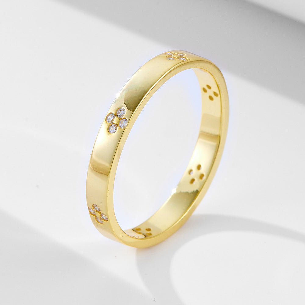 Four-Leaf Clover Sterling Silver Ring Zircon Ring Jewelry