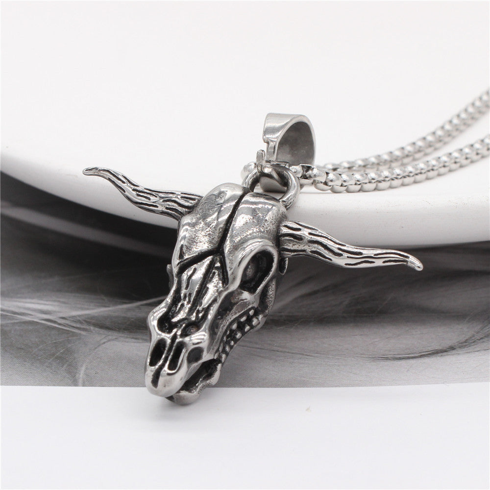 Titanium Steel Pendant Bullhead Ox Horn Vintage Punk Style For Men Unisex Protection Statement Planderful